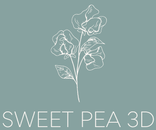 A drawing of flowers with the words sweet pea 3 d underneath.